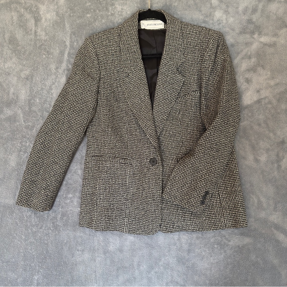 Evan Picone Wool Herringbone Black and White Blazer size 8 Vintage made in USA